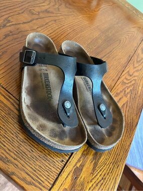 Birkenstock Black Leather Thong Sandals